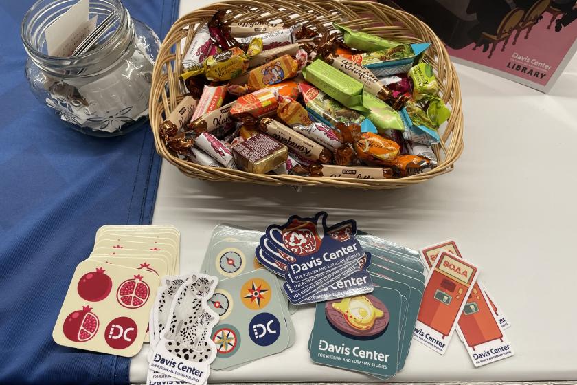 basket of candy and Davis Center stickers