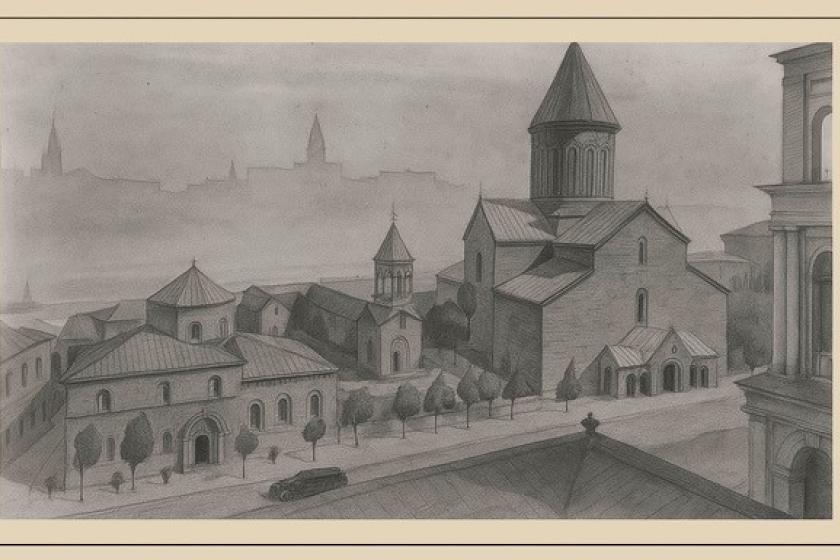 Black and white Tbilisi old city 