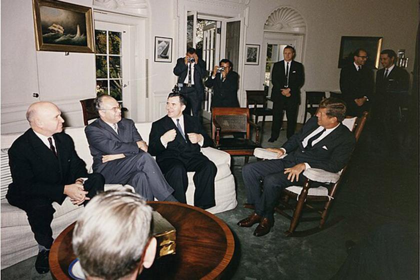 Photograph of President John F. Kennedy's Meeting with the Soviet Ambassador and Ministers at the White House, 1962.