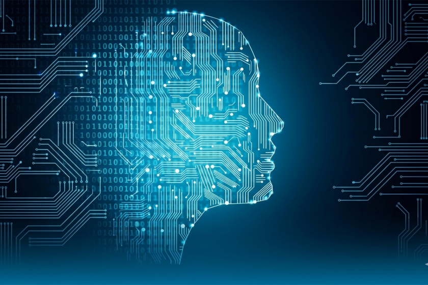 a human profile with information dots and tracks