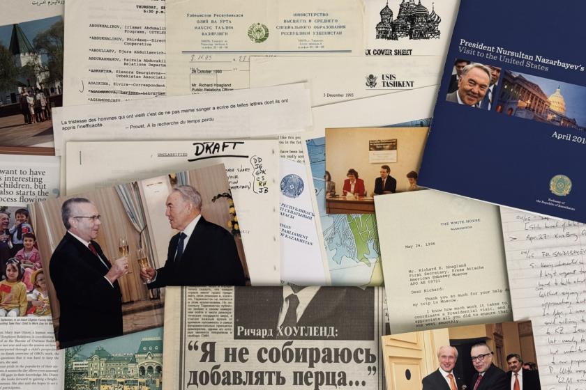 Collage of various diplomacy-related memos and photographs.